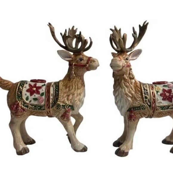1 Pair of Fitz and Floyd Reindeer Set Taper Candle Holders - Picture 1 of 4